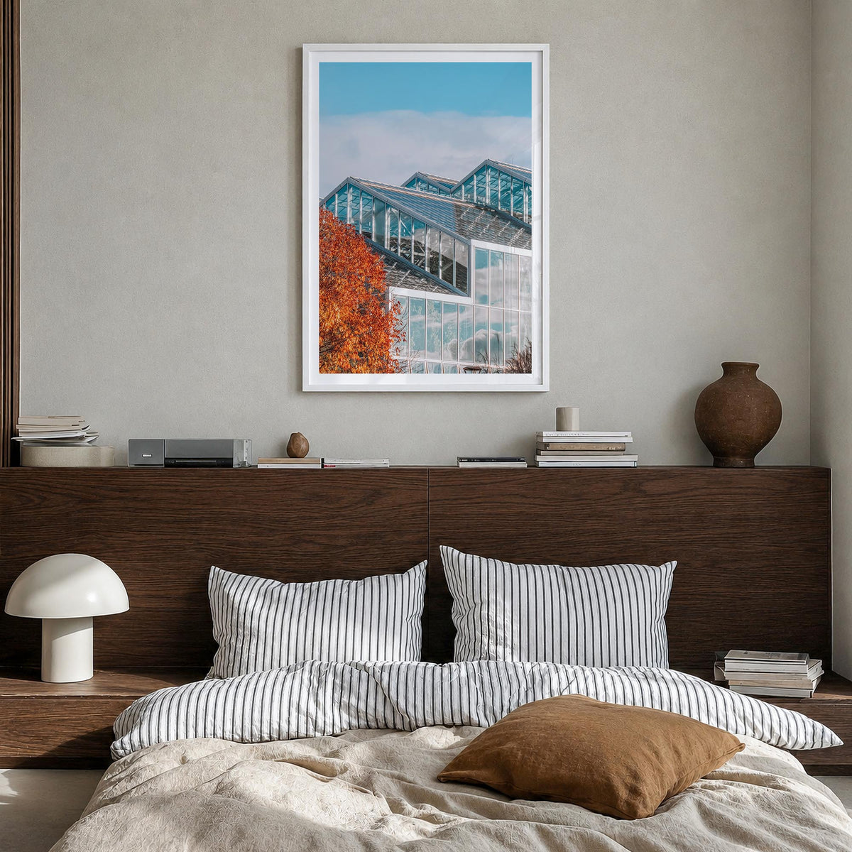 Grand Rapids no. 3 colorful photo poster of Michigan, USA – vertical wall art in white wood frame with white border, hanging 