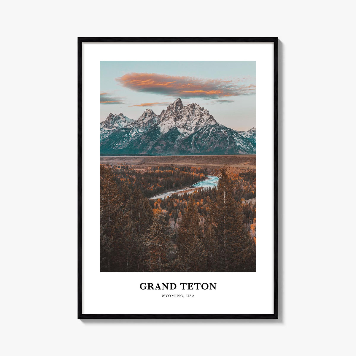 Grand Teton National Park colorful classic poster of Wyoming, USA – vertical wall art, unframed print shown in interior mocku