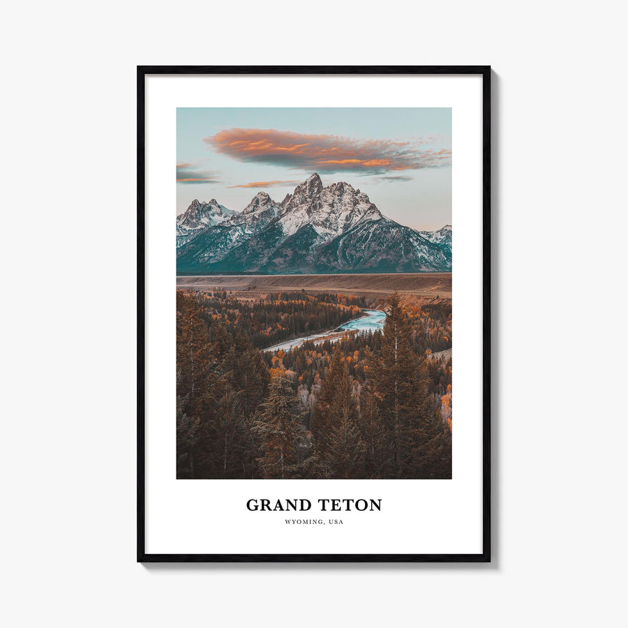 Grand Teton National Park colorful classic poster of Wyoming, USA – vertical wall art, unframed print shown in interior mocku