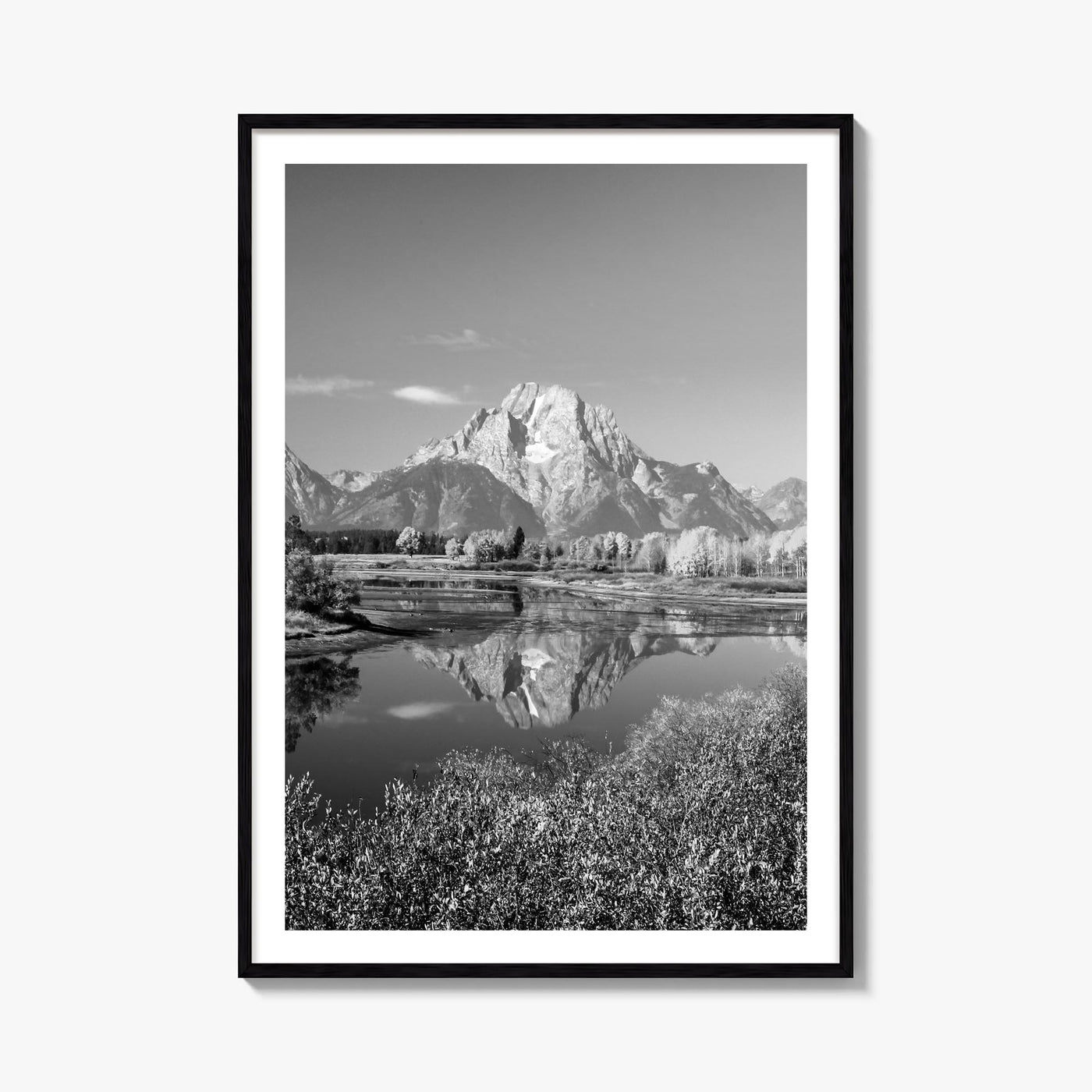Grand Teton National Park no. 1 black & white photo poster of Wyoming, USA – vertical wall art, unframed print shown in inter