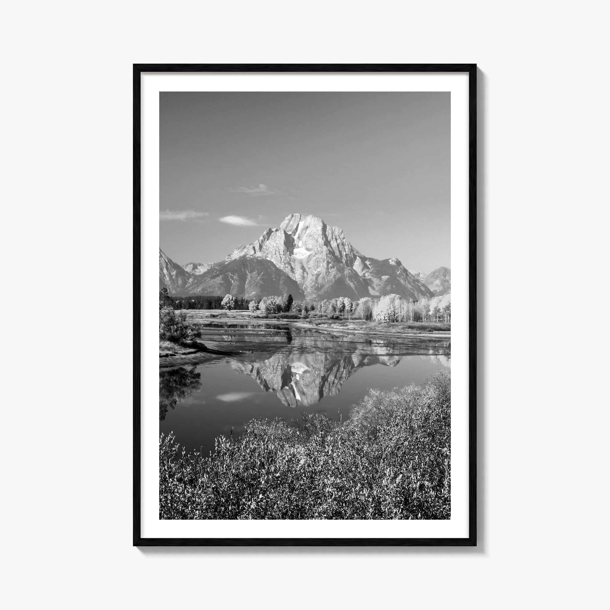 Grand Teton National Park no. 1 black & white photo poster of Wyoming, USA – vertical wall art, unframed print shown in inter