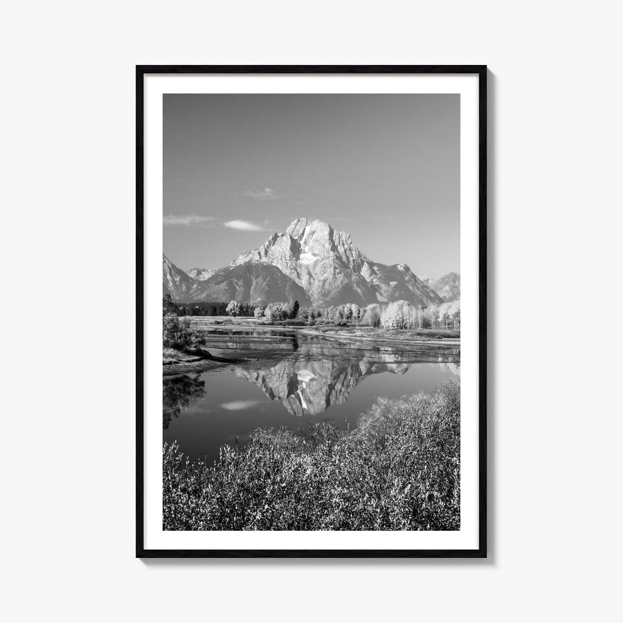 Grand Teton National Park no. 1 black & white photo poster of Wyoming, USA – vertical wall art, unframed print shown in inter