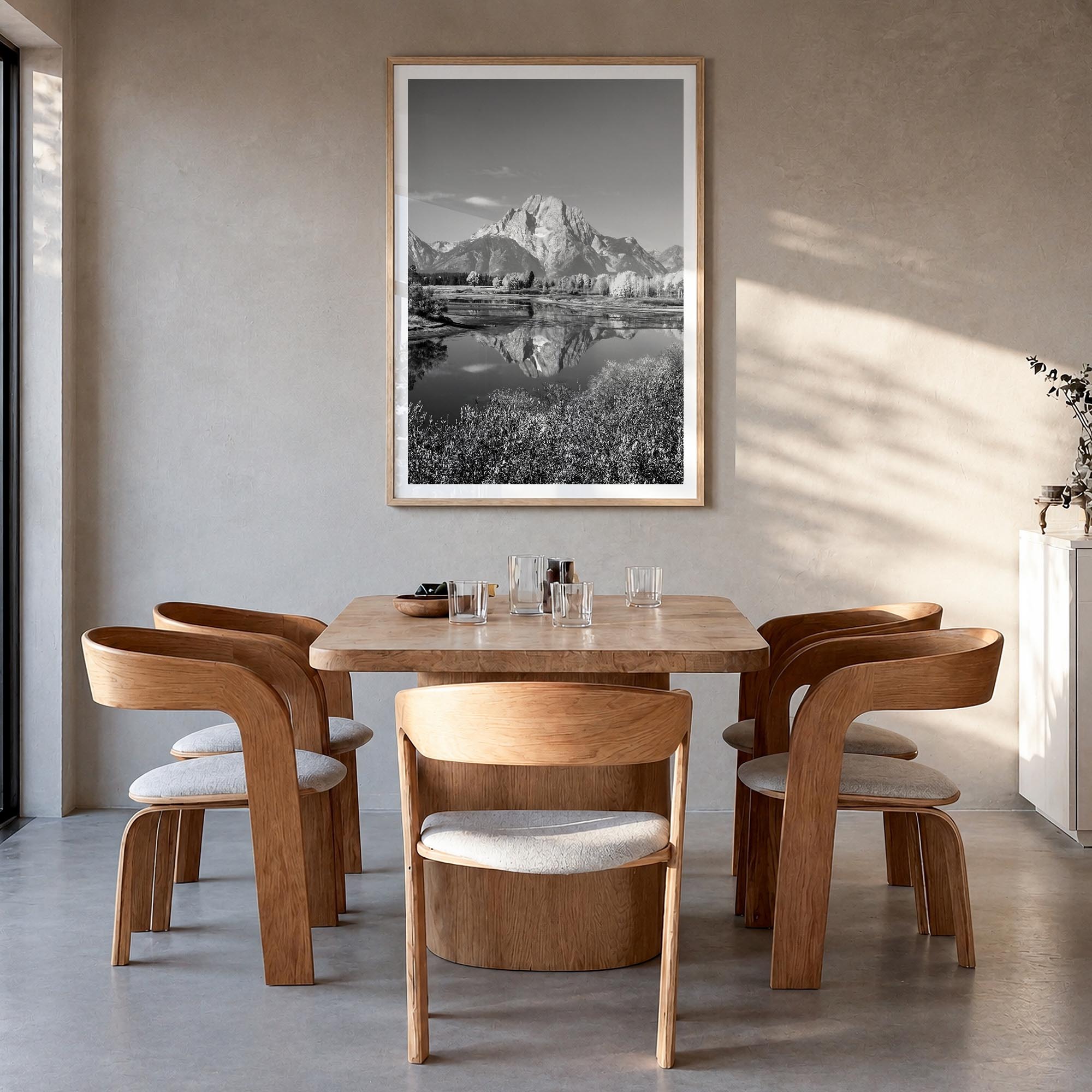 Grand Teton National Park no. 1 black & white photo poster of Wyoming, USA – vertical wall art in natural wood frame with whi