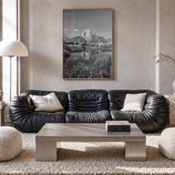 Grand Teton National Park no. 1 black & white photo poster of Wyoming, USA – vertical wall art in natural wood frame, hanging