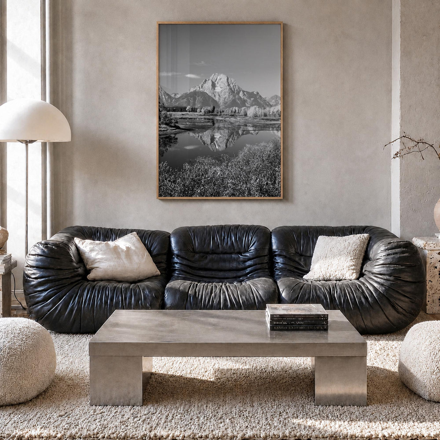 Grand Teton National Park no. 1 black & white photo poster of Wyoming, USA – vertical wall art in natural wood frame, hanging