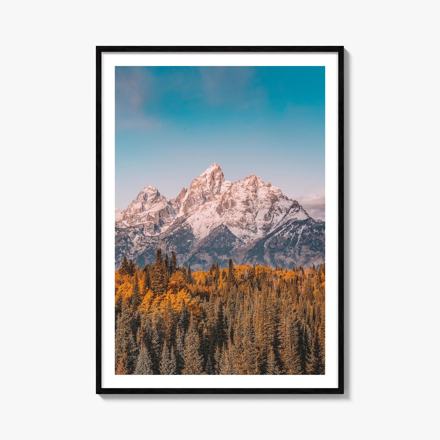 Grand Teton National Park no. 1 colorful photo poster of Wyoming, USA – vertical wall art, unframed print shown in interior m