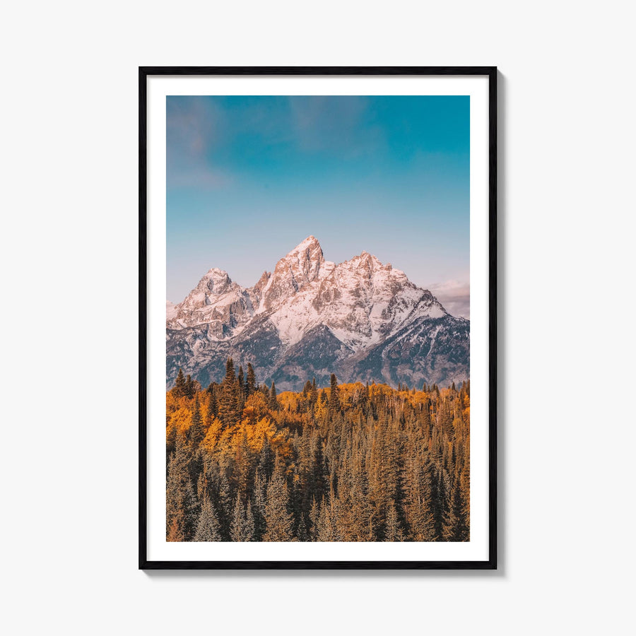 Grand Teton National Park no. 1 colorful photo poster of Wyoming, USA – vertical wall art, unframed print shown in interior m