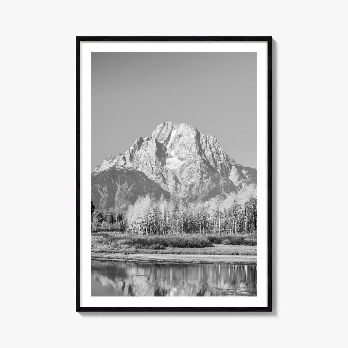Grand Teton National Park no. 2 black & white photo poster of Wyoming, USA – vertical wall art, unframed print shown in inter