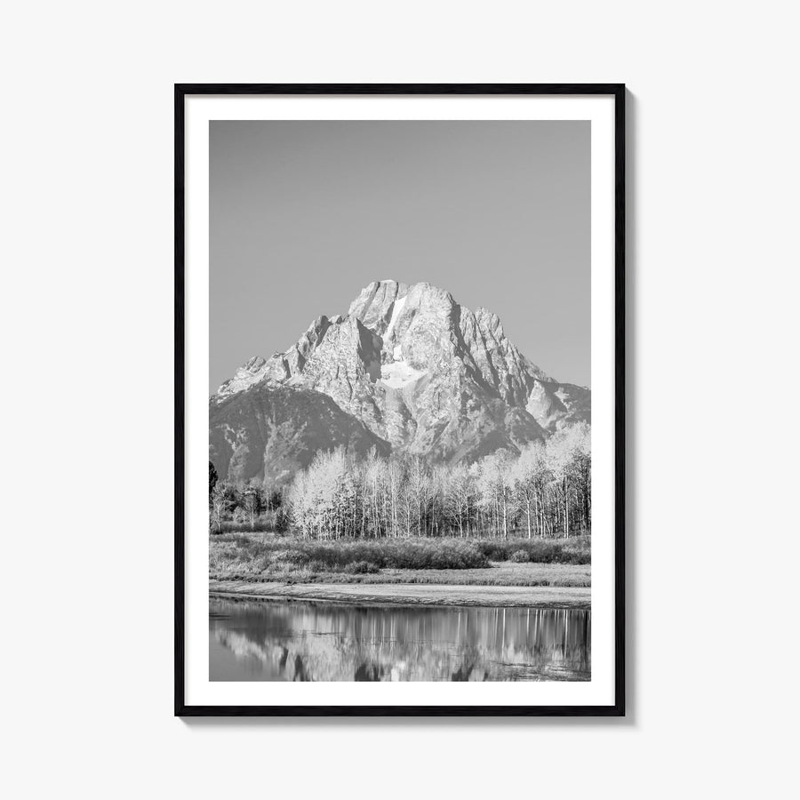 Grand Teton National Park no. 2 black & white photo poster of Wyoming, USA – vertical wall art, unframed print shown in inter