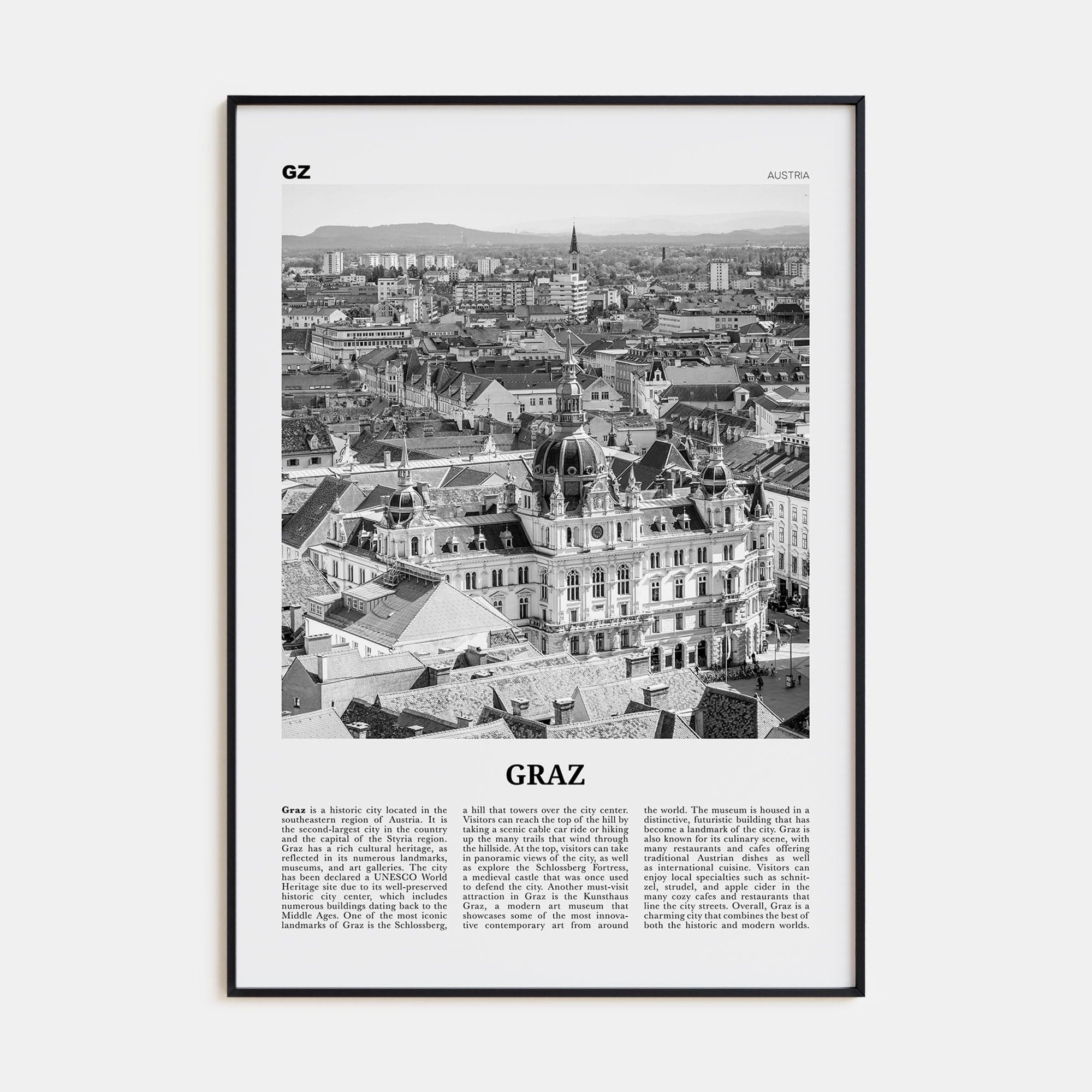 Graz Poster None / 8x12 in Nbourhood Travel B&W Poster