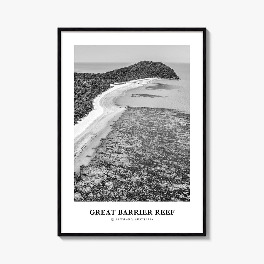 Great Barrier Reef black & white classic poster of Queensland, Australia – vertical wall art, unframed print shown in interio