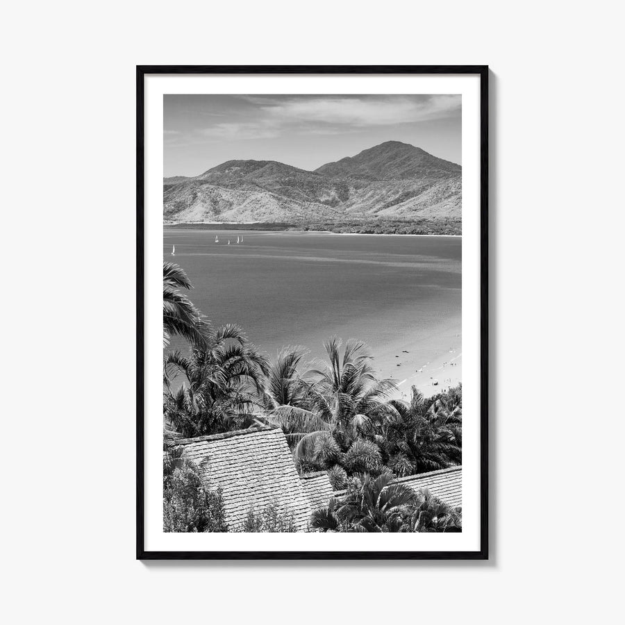 Great Barrier Reef black & white photo poster of Queensland, Australia – vertical wall art, unframed print shown in interior 