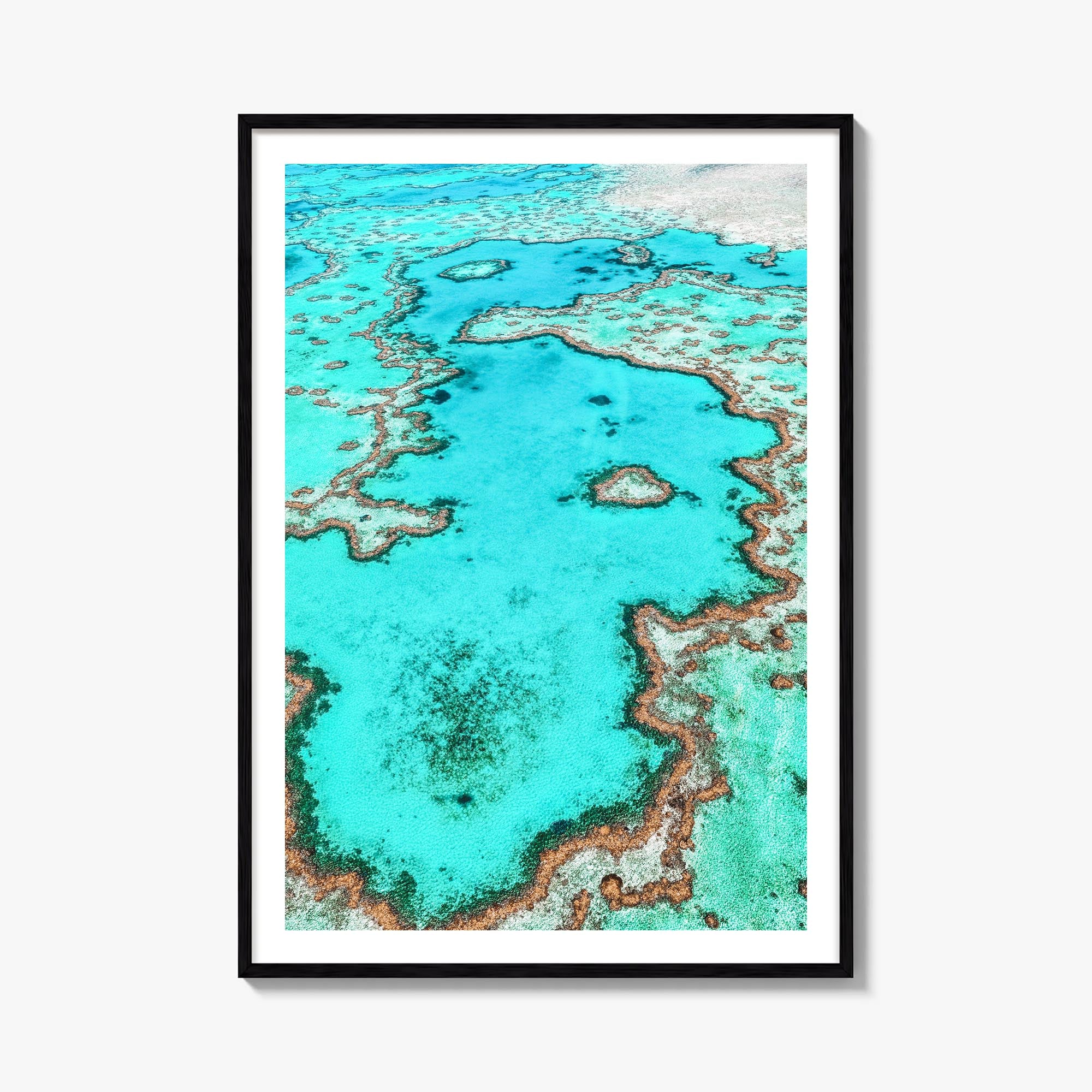 Great Barrier Reef colorful photo poster of Queensland, Australia – vertical wall art, unframed print shown in interior mocku