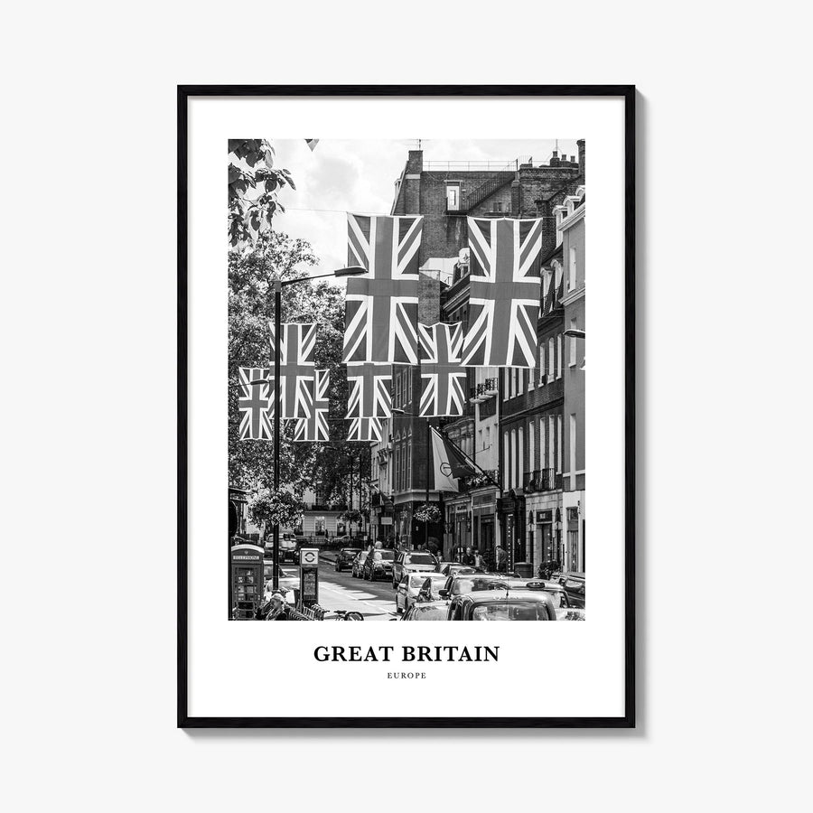 Great Britain black & white classic poster of United Kingdom – vertical wall art, unframed print shown in interior mockup
