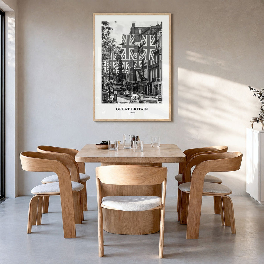 Great Britain Classic Poster in a natural wood frame, hanging in a dining room