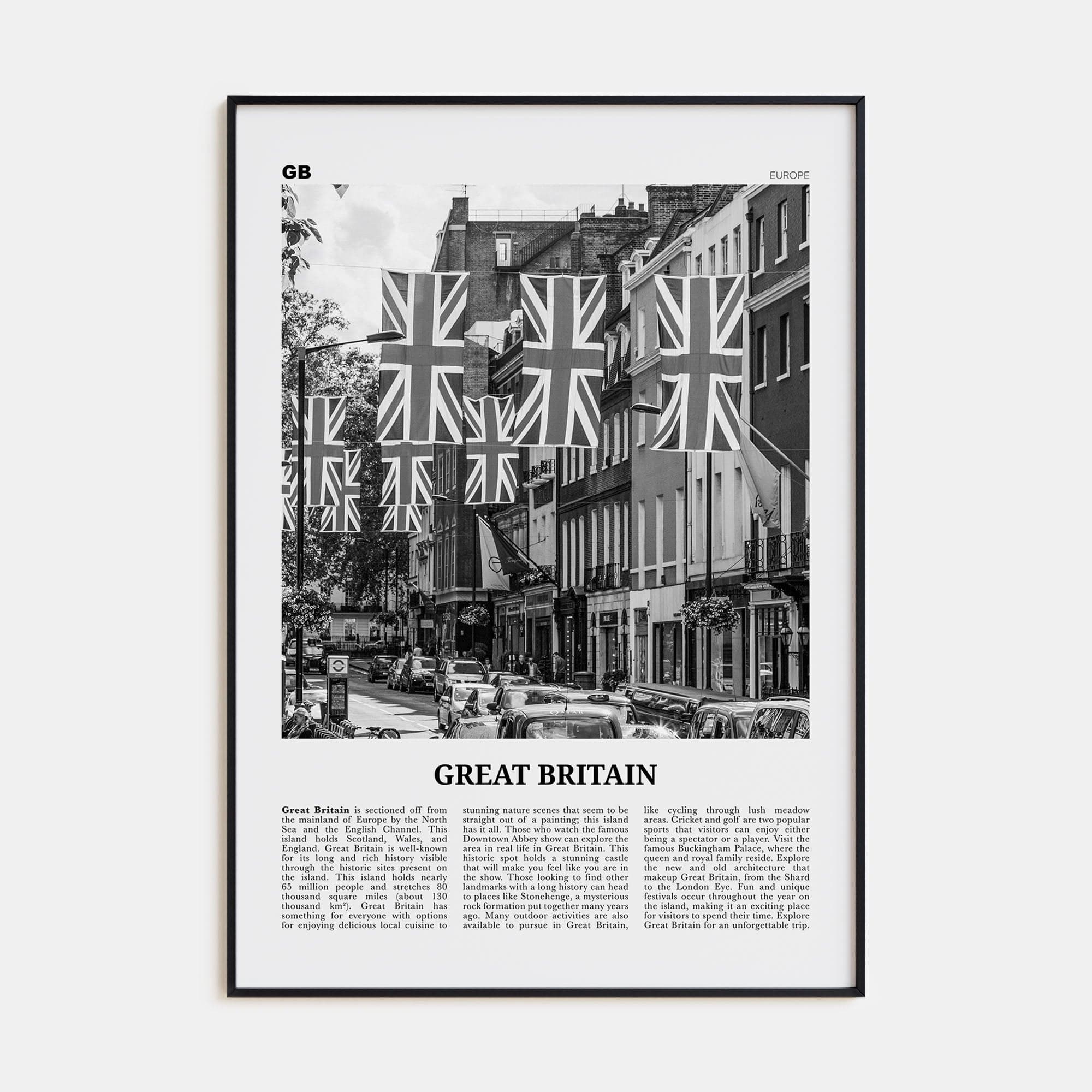 Great Britain Poster None / 8x12 in Nbourhood Travel B&W Poster