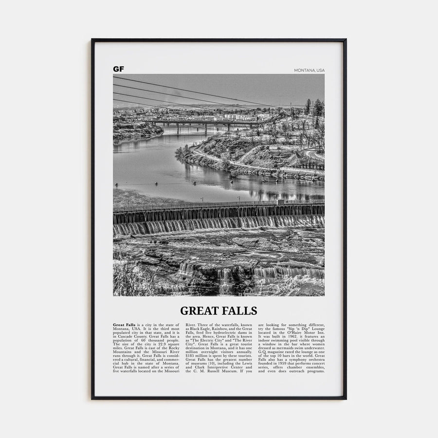 Great Falls, Montana Poster None / 8x12 in Nbourhood Travel B&W Poster