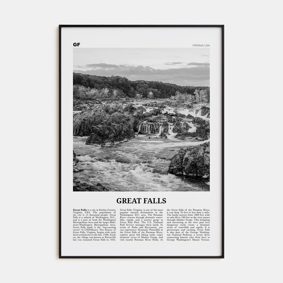 Great Falls, Virginia Poster None / 8x12 in Nbourhood Travel B&W Poster