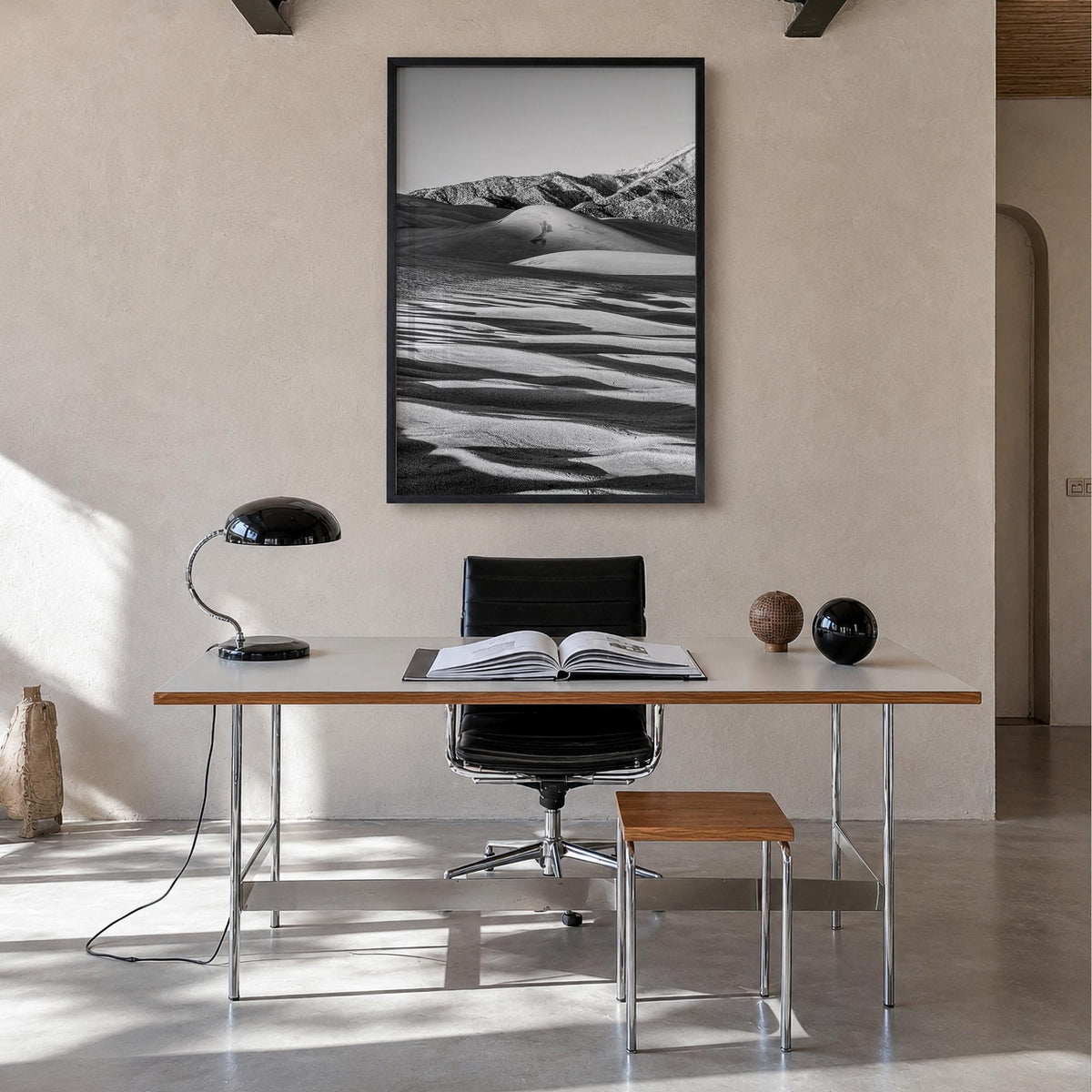 Great Sand Dunes National Park black & white photo poster of Colorado, USA – vertical wall art in black wood frame, hanging o