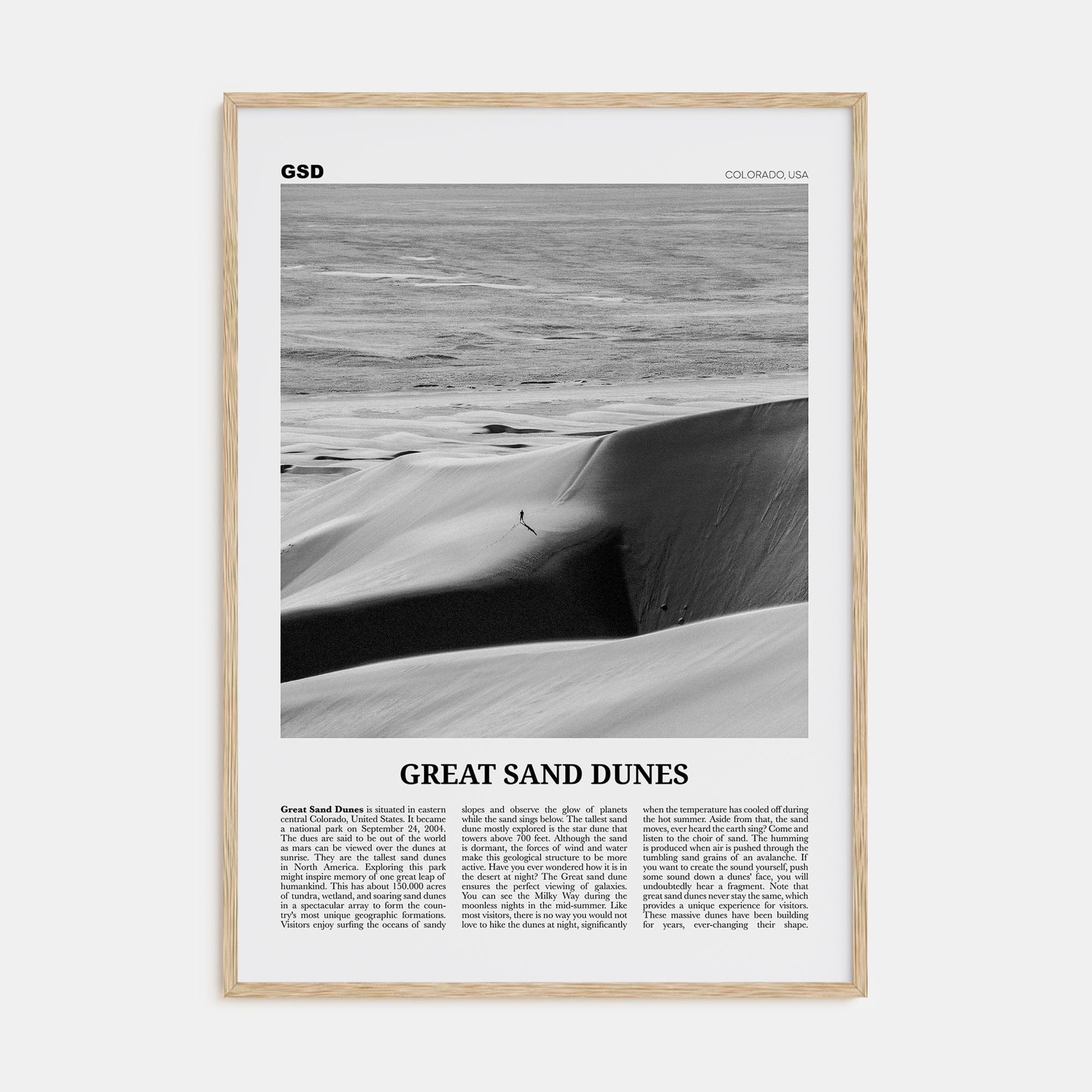 Great Sand Dunes National Park Poster Natural Wood / 8x12 in Nbourhood Travel B&W Poster