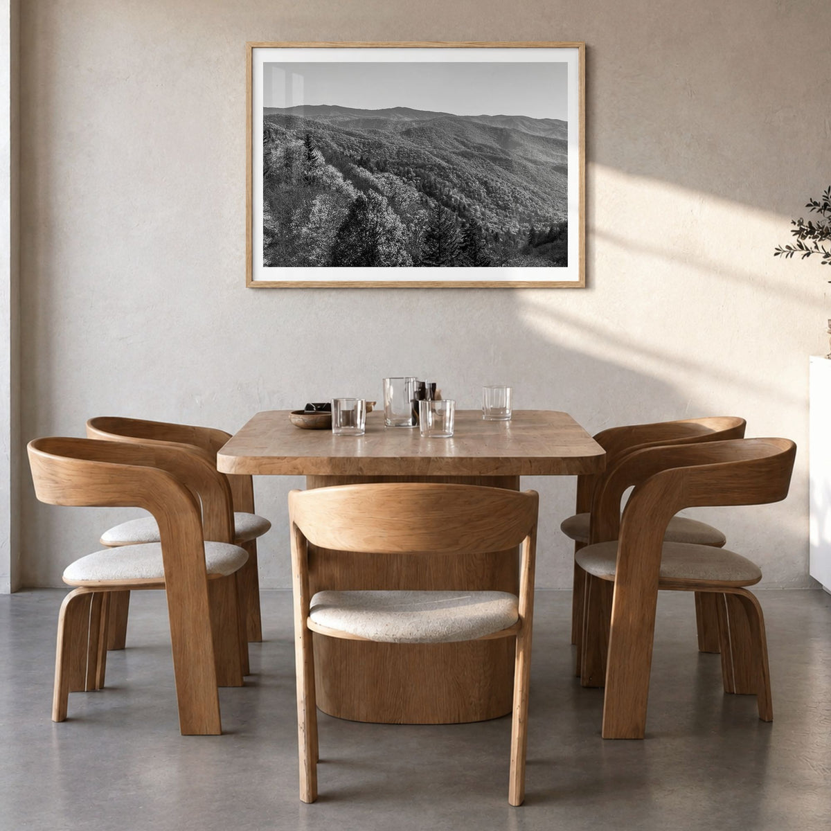 Great Smoky Mountains National Park Photo No 2 Poster in a natural wood frame, hanging in a dining room, white border