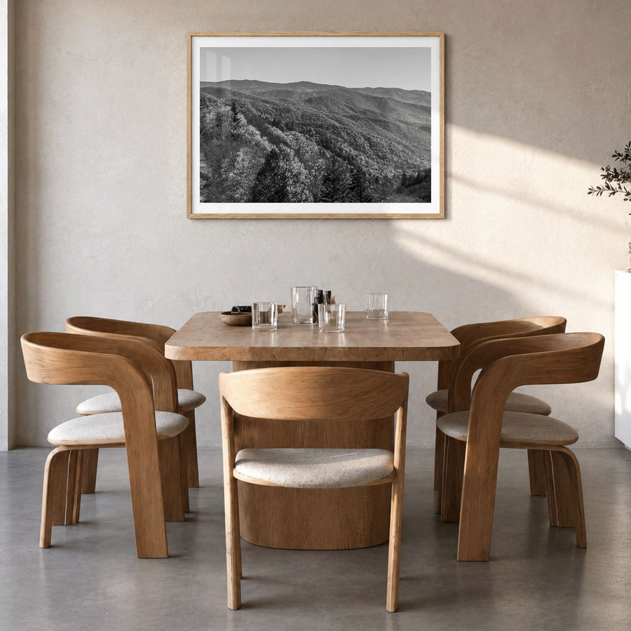 Great Smoky Mountains National Park Photo No 2 Poster in a natural wood frame, hanging in a dining room, white border