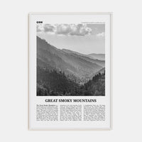 Great Smoky Mountains National Park Poster White Wood / 8x12 in Nbourhood Travel B&W Poster