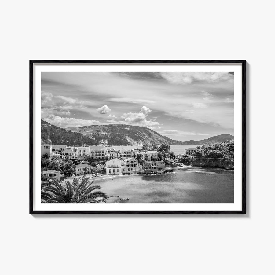Greece black & white photo poster of Europe – horizontal wall art, unframed print shown in interior mockup