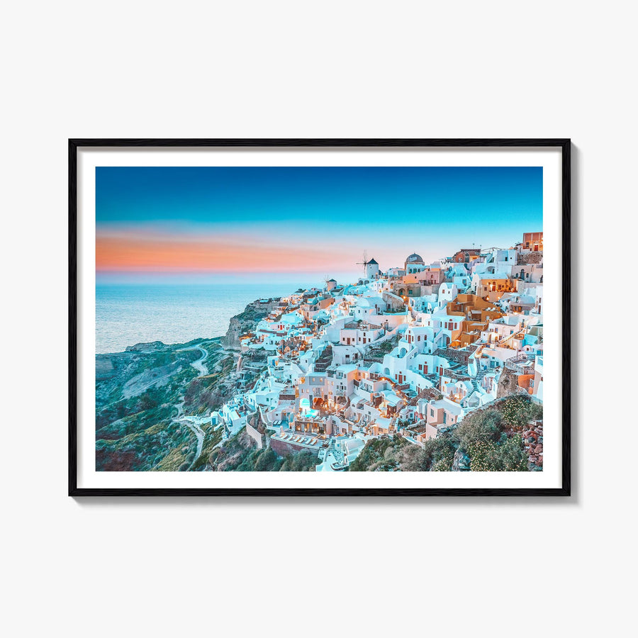 Greece colorful photo poster of Europe – horizontal wall art, unframed print shown in interior mockup