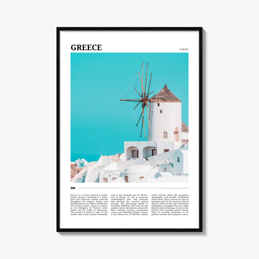 Greece colorful travel poster of Europe – vertical wall art, unframed print shown in interior mockup