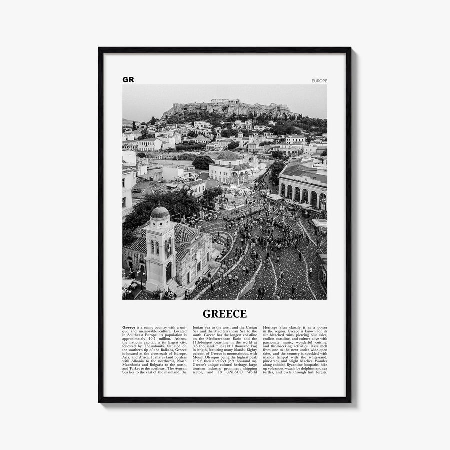 Greece no. 1 black & white newspaper poster of Europe – vertical wall art, unframed print shown in interior mockup