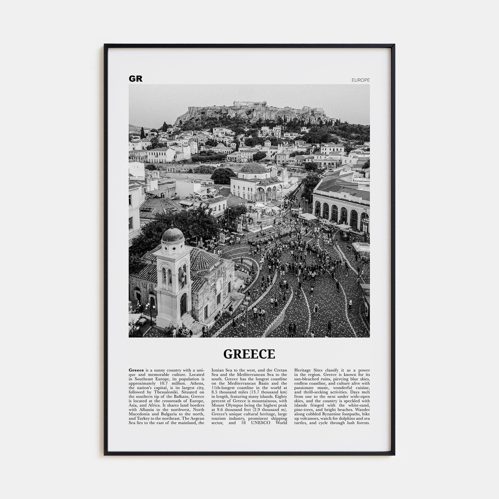 Greece No 1 Poster None / 8x12 in Nbourhood Travel B&W Poster