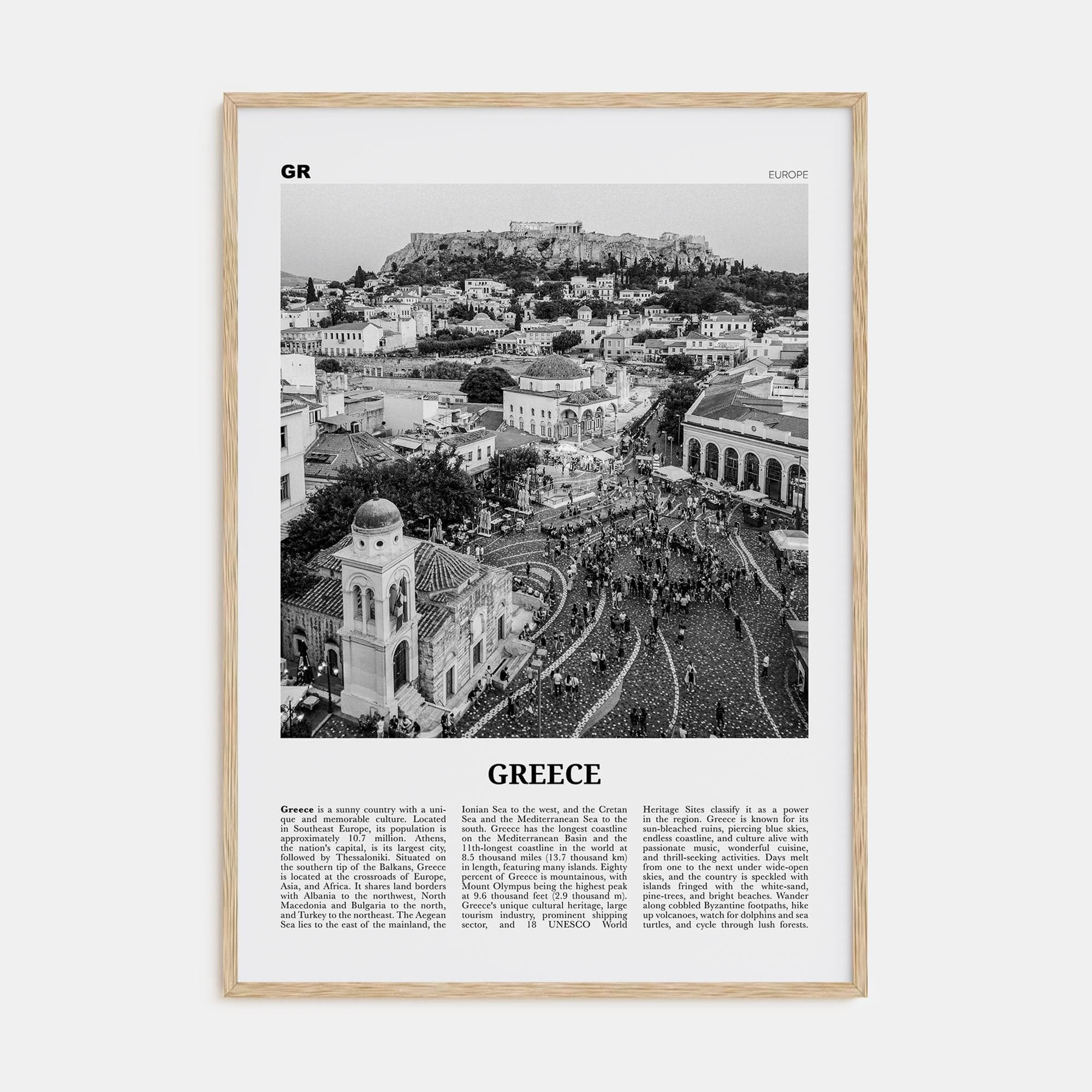 Greece No 1 Poster Natural Wood / 8x12 in Nbourhood Travel B&W Poster