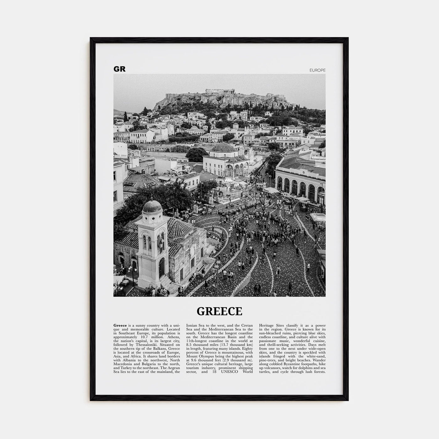 Greece No 1 Poster Black Wood / 8x12 in Nbourhood Travel B&W Poster