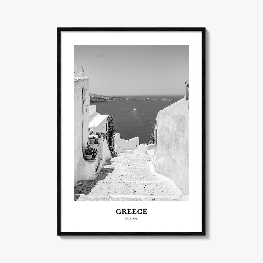 Greece no. 2 black & white classic poster of Europe – vertical wall art, unframed print shown in interior mockup