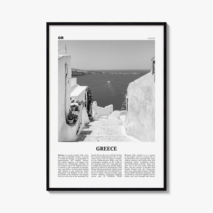 Greece no. 2 black & white newspaper poster of Europe – vertical wall art, unframed print shown in interior mockup