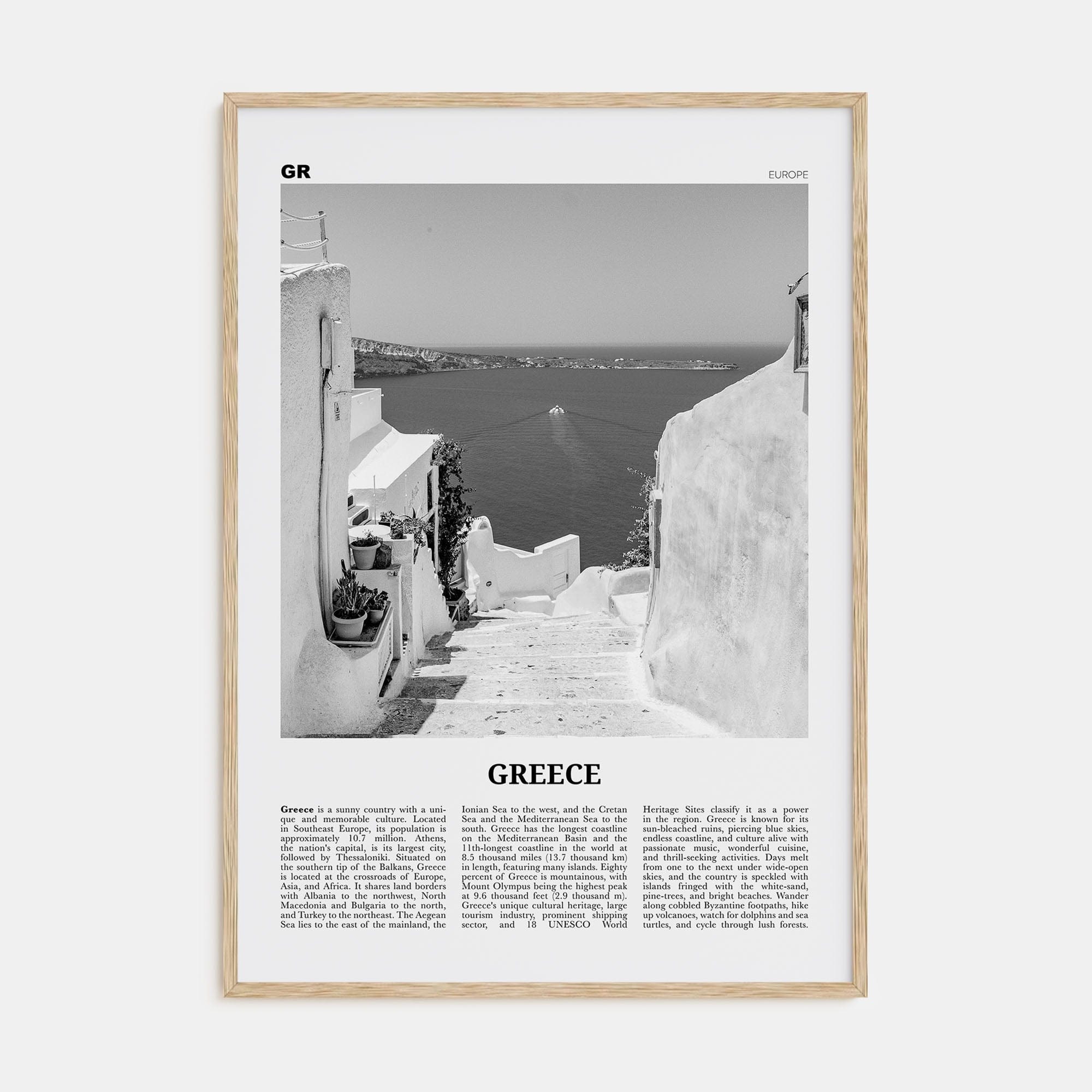 Greece No 2 Poster Natural Wood / 8x12 in Nbourhood Travel B&W Poster