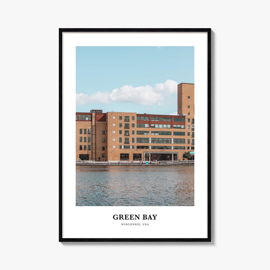Green Bay colorful classic poster of Wisconsin, USA – vertical wall art, unframed print shown in interior mockup