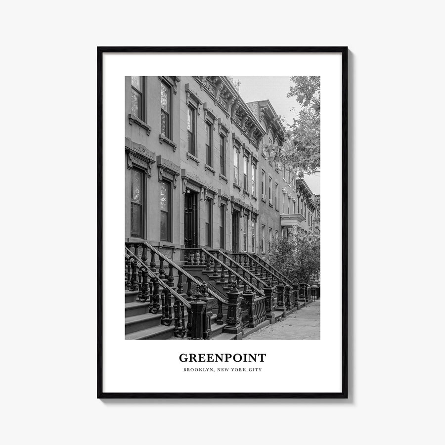 Greenpoint black & white classic poster of Brooklyn, New York City – vertical wall art, unframed print shown in interior mock