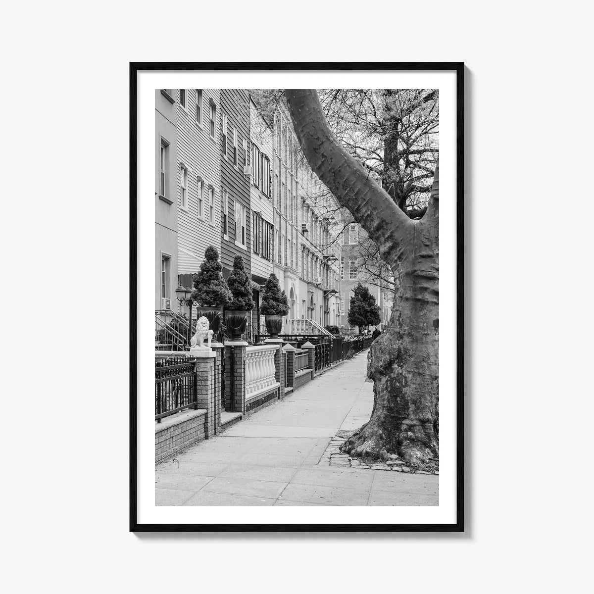Greenpoint black & white photo poster of Brooklyn, New York City – vertical wall art, unframed print shown in interior mockup