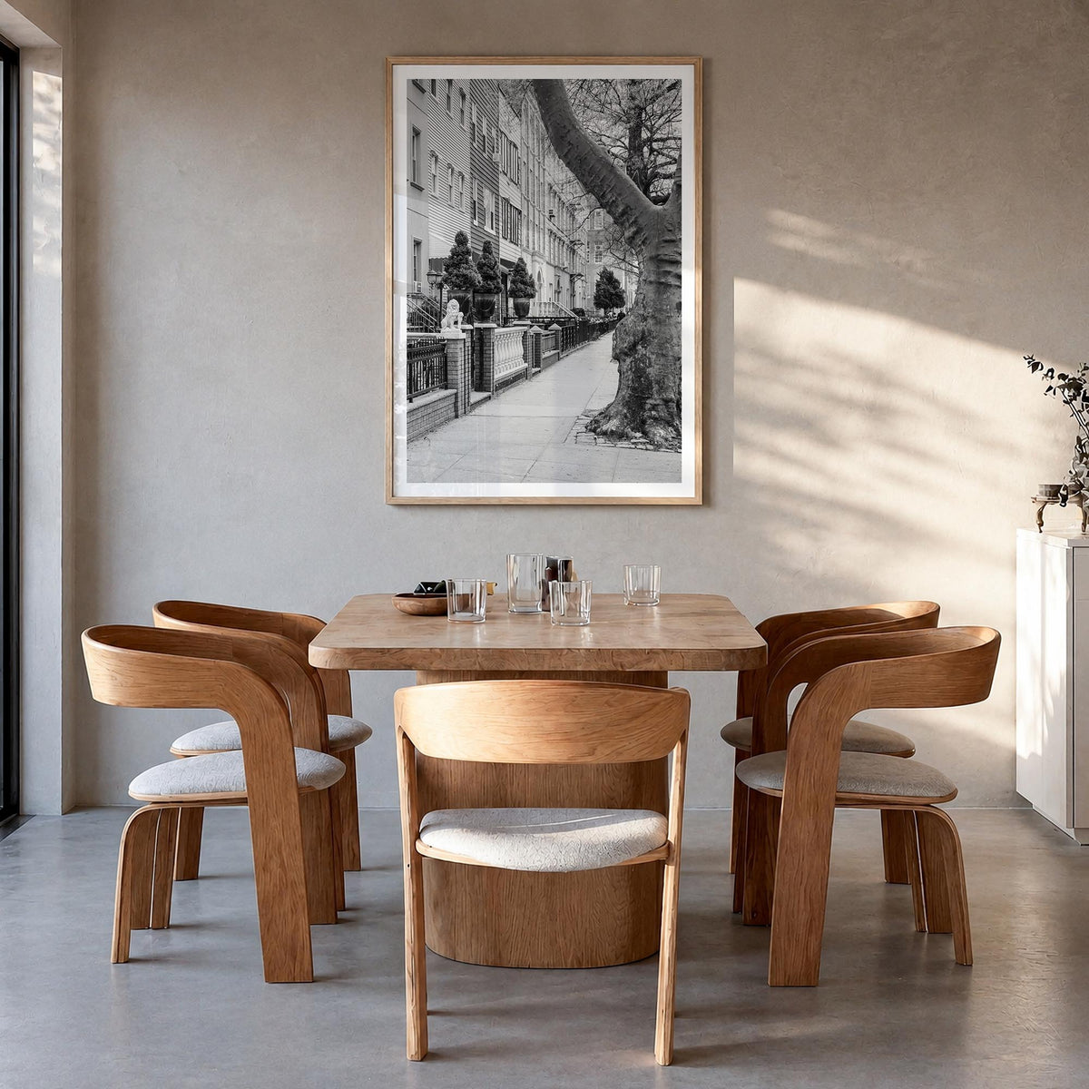 Greenpoint black & white photo poster of Brooklyn, New York City – vertical wall art in natural wood frame with white border,