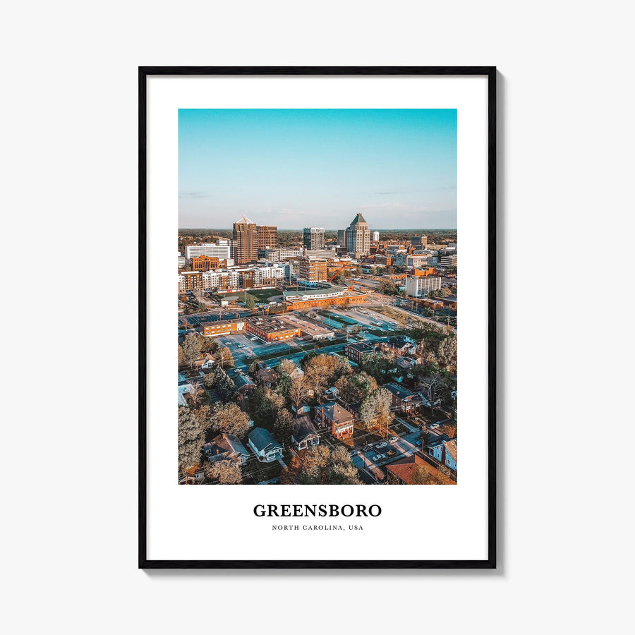 Greensboro colorful classic poster of North Carolina, USA – vertical wall art, unframed print shown in interior mockup