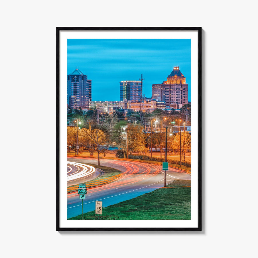 Greensboro colorful photo poster of North Carolina, USA – vertical wall art, unframed print shown in interior mockup