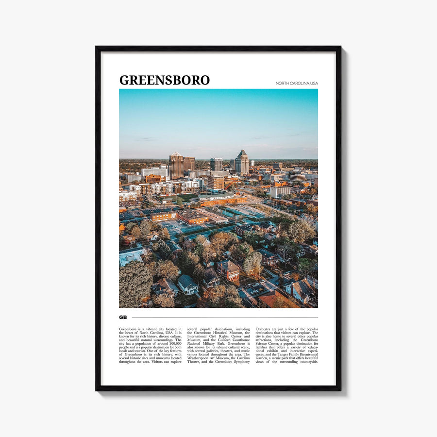 Greensboro colorful travel poster of North Carolina, USA – vertical wall art, unframed print shown in interior mockup