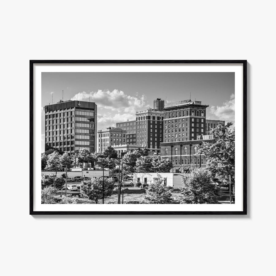 Greenville black & white photo poster of South Carolina, USA – horizontal wall art, unframed print shown in interior mockup