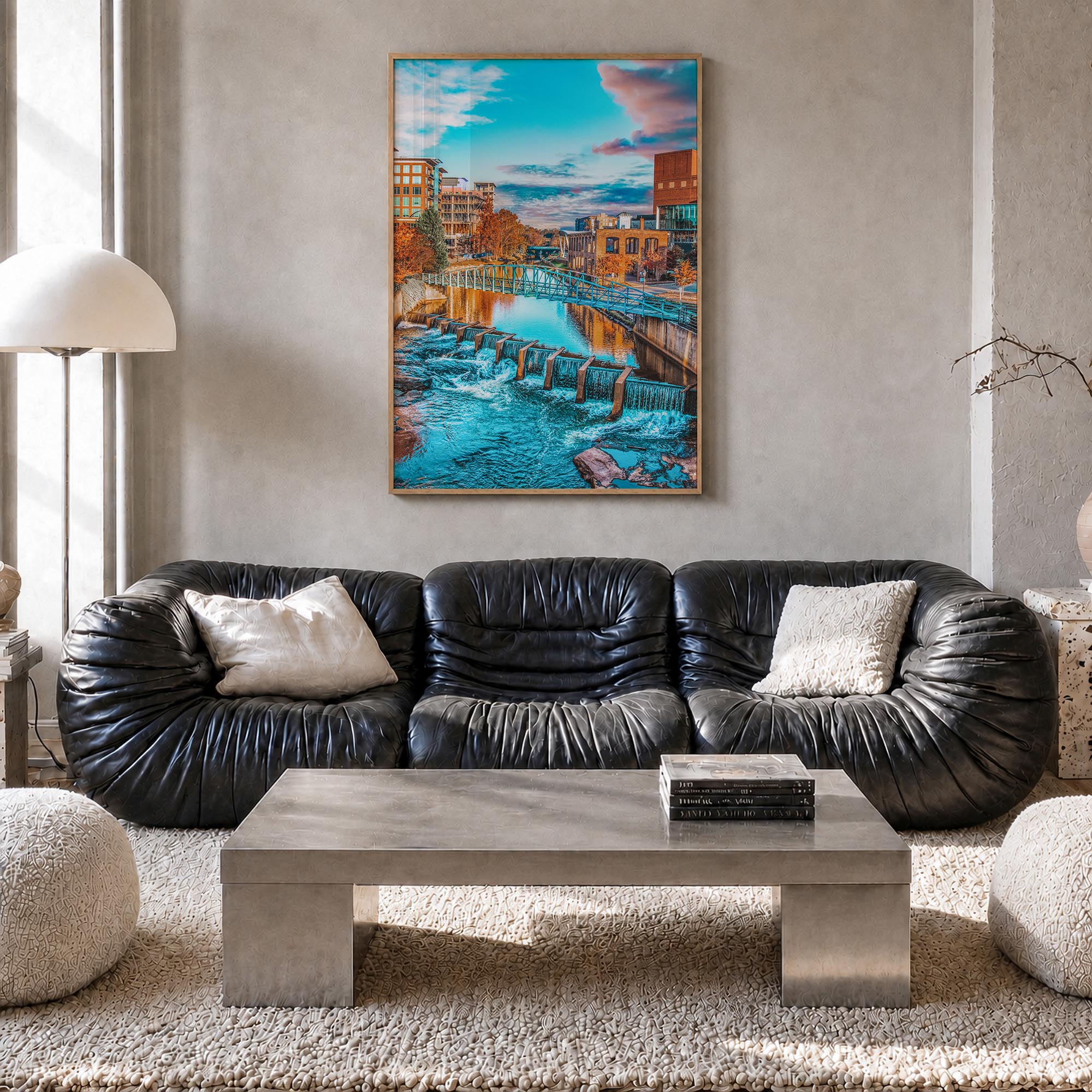 Greenville no. 1 colorful photo poster of South Carolina, USA – vertical wall art in natural wood frame, hanging on wall