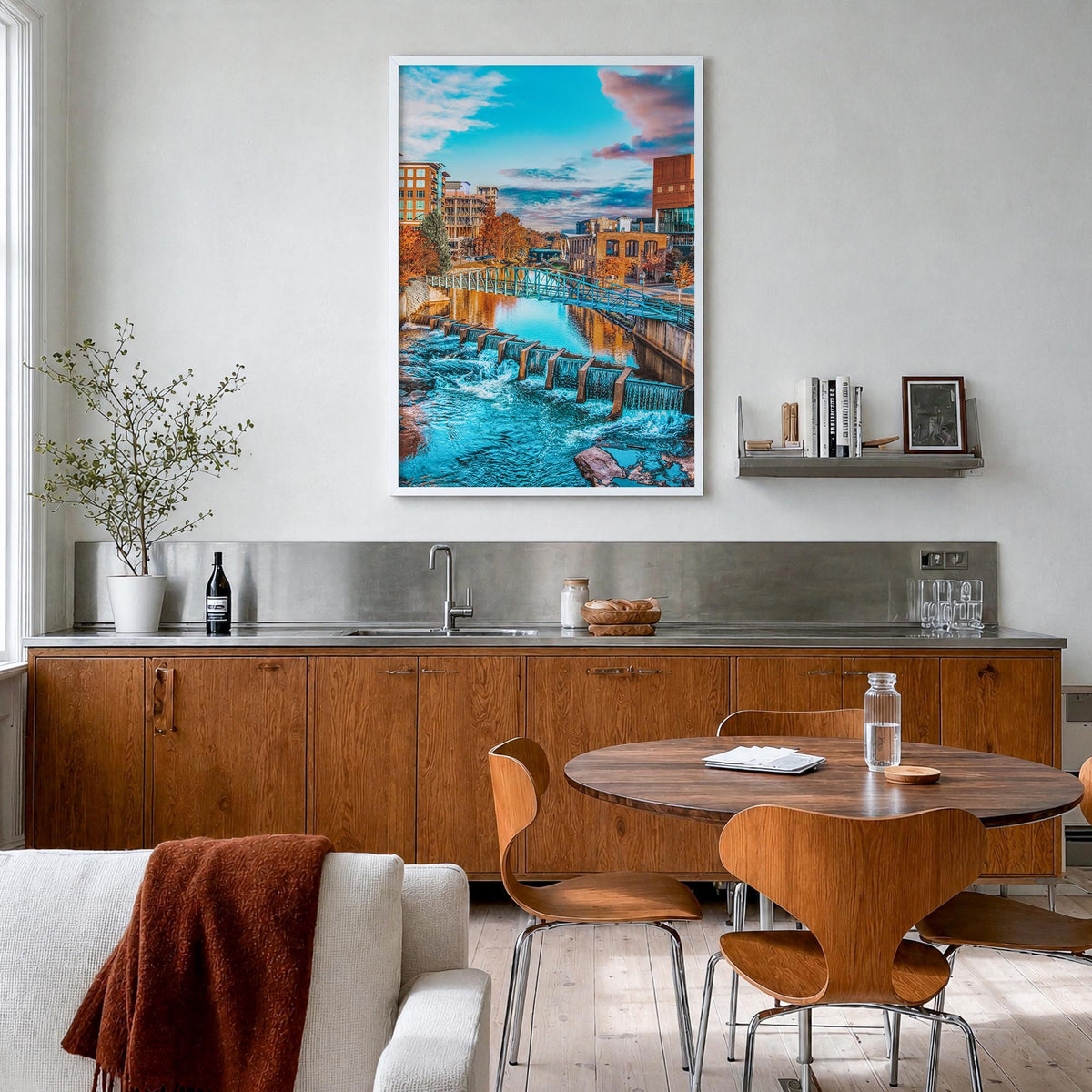 Greenville no. 1 colorful photo poster of South Carolina, USA – vertical wall art in white wood frame, hanging on wall