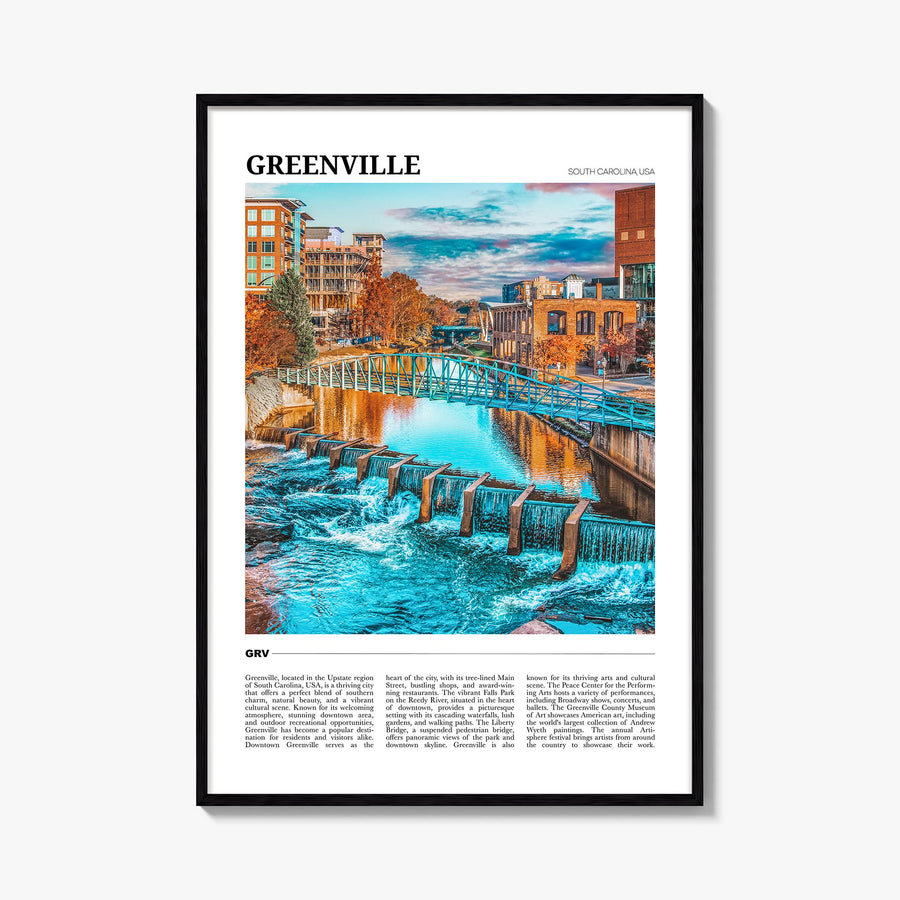 Greenville no. 1 colorful travel poster of South Carolina, USA – vertical wall art, unframed print shown in interior mockup