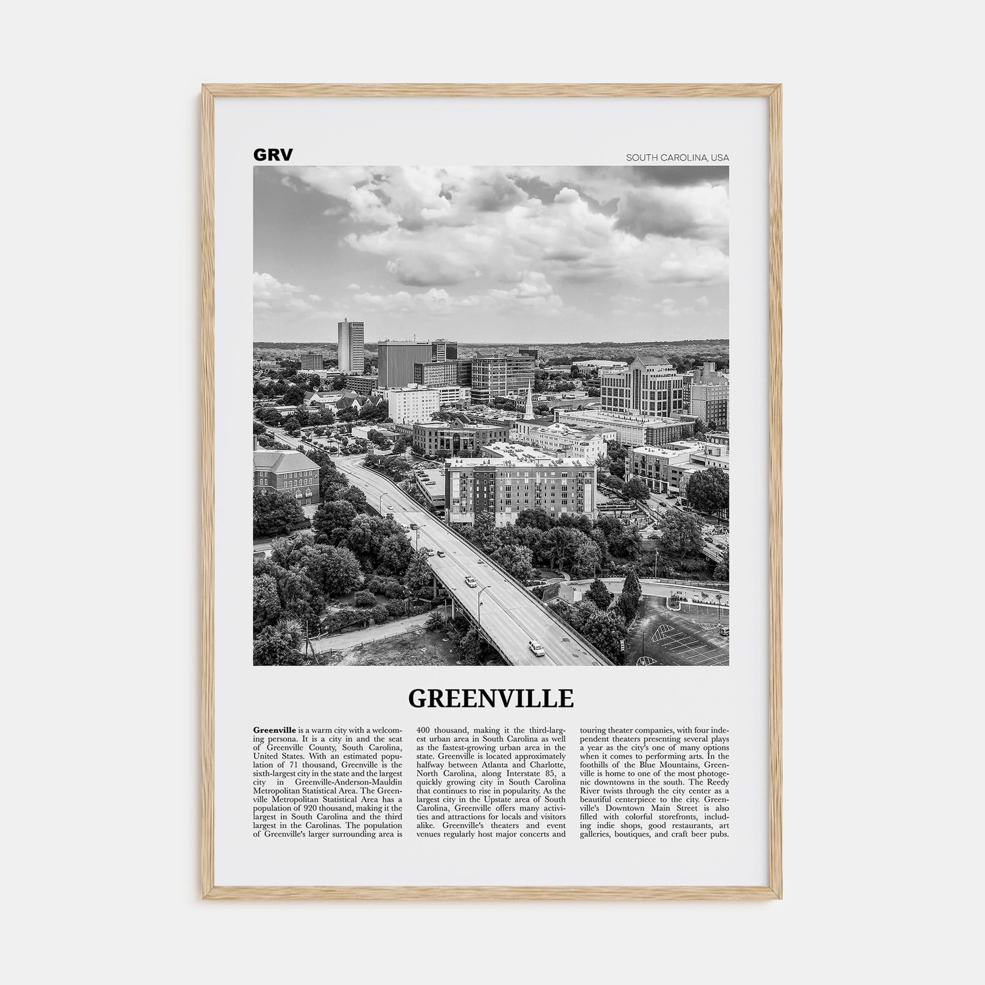 Greenville No 1 Poster Natural Wood / 8x12 in Nbourhood Travel B&W Poster