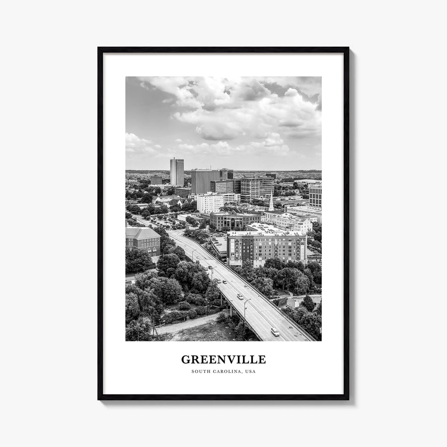 Greenville no. 2 black & white classic poster of South Carolina, USA – vertical wall art, unframed print shown in interior mo